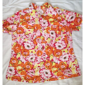 White Stag 100% Cotton 2XL XXL Pink Floral Pockets Button Up Blouse Top **Hole